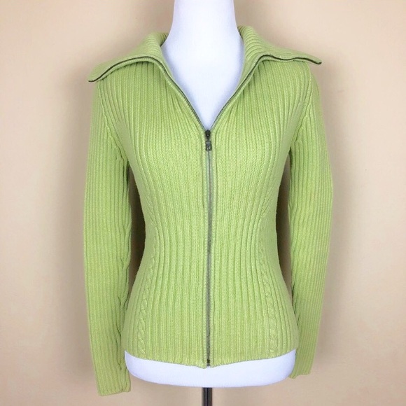 LOFT Sweaters - Ann Taylor LOFT Green Zip-Up Ribbed Knit Sweater